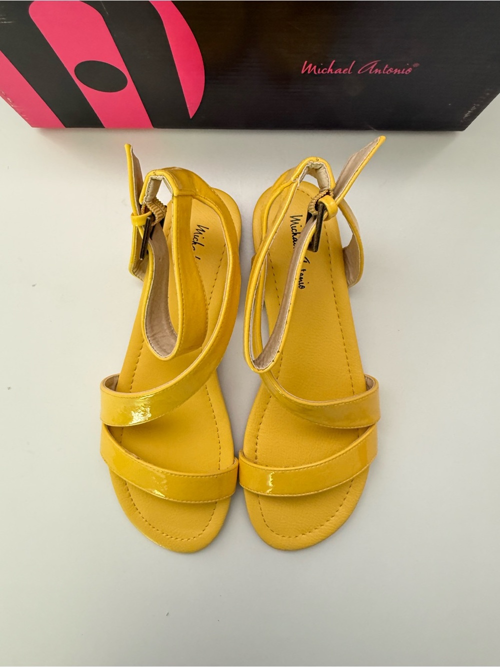 Michael Antonio Yellow Patent Ankle-Strap Sandals